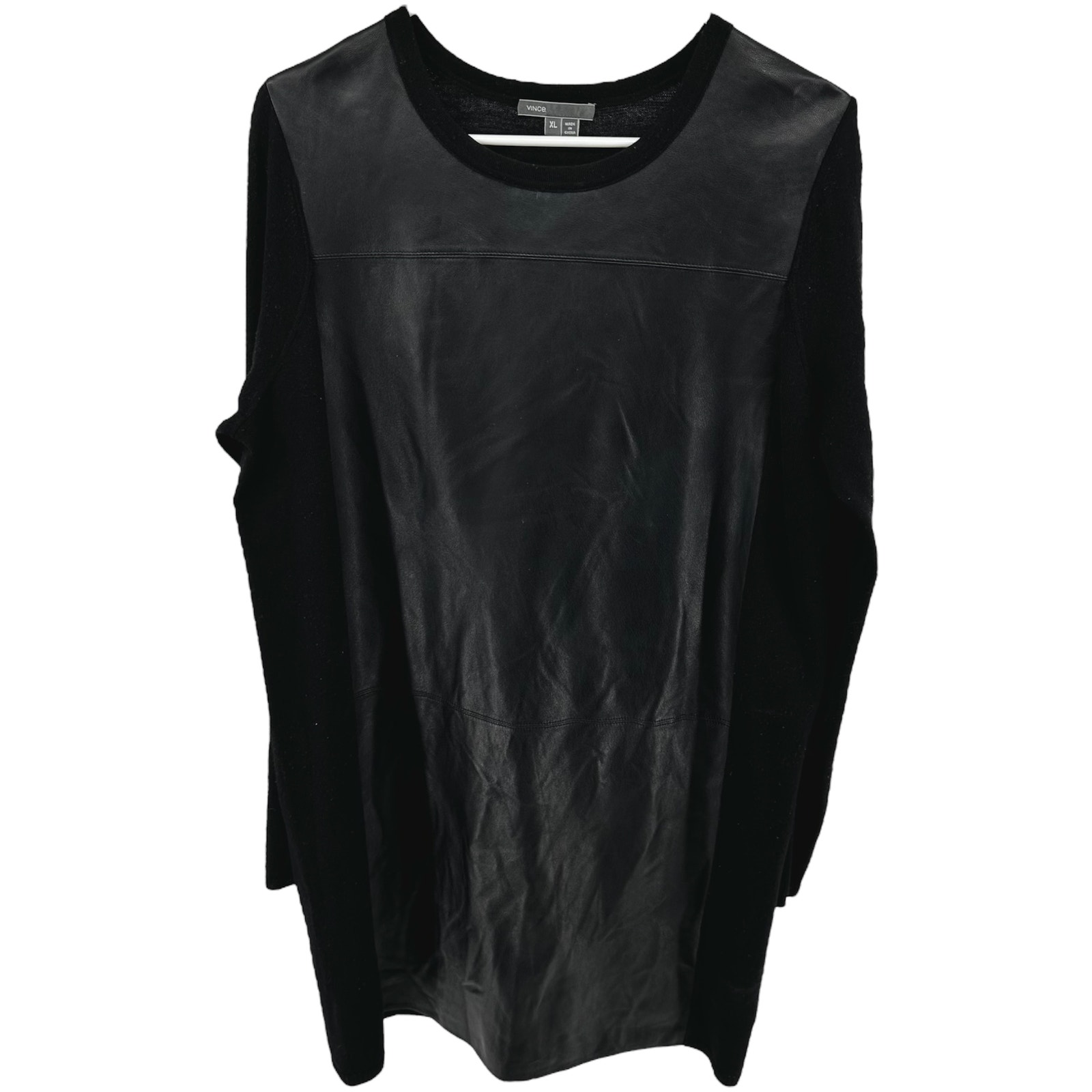 Vince Sweater Dress Lamb Leather Wool Shift Long Sleeve Knee Length Black Xl